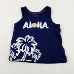 'Aloha' Palm Tree Navy Vest Top - Girls 3-4 Years