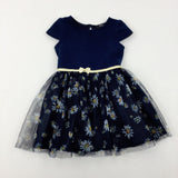 Flowers Navy Party Dress - Girls 2-3 Years