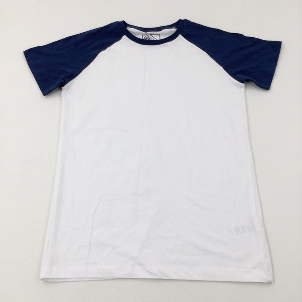 White & Navy Cotton T-Shirt - Boys 11-12 Years