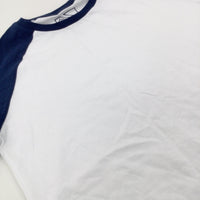 White & Navy Cotton T-Shirt - Boys 11-12 Years