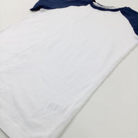 White & Navy Cotton T-Shirt - Boys 11-12 Years