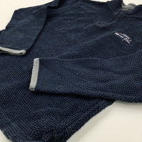 'Weird Fish' Motif Navy Half Zip Knitted Jumper - Boys 11-12 Years