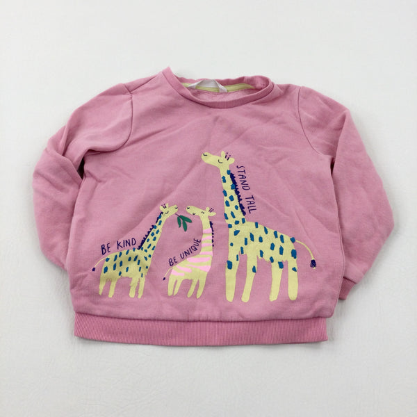 'Be Kind' Giraffes Pink Sweatshirt - Girls 2-3 Years