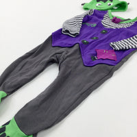 Mummy's Little Monster' Spider Purple & Grey Babygrow & Jersey Hat Set - Girls/Boys 6-9 Months