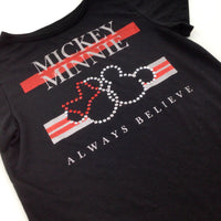 'Always Believe' Mickey & Minnie Mouse Diamonte Black T-Shirt - Girls 8-9 Years