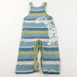 Dinosaur Blue, Cream & Lime Green Striped Jersey Dungarees - Boys 12-18 Months