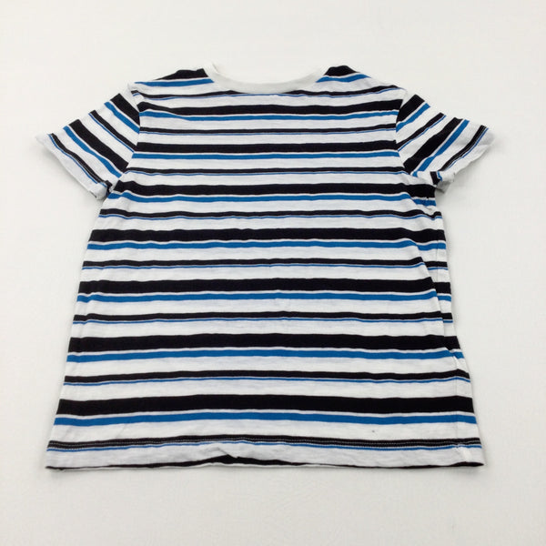 Petrol Blue & Black Striped White T-Shirt - Boys 9-10 Years