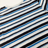 Petrol Blue & Black Striped White T-Shirt - Boys 9-10 Years