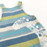 Dinosaur Blue, Cream & Lime Green Striped Jersey Dungarees - Boys 12-18 Months