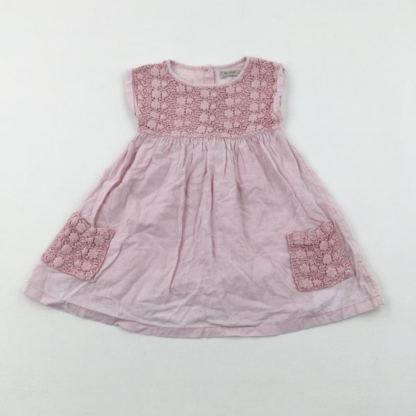 Flowers Embroidered Pink Dress - Girls 4-5 Years