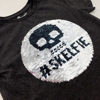 '#Selfie' Sequin Flip Skull Charcoal Grey T-Shirt - Boys 4-5 Years