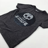 '#Selfie' Sequin Flip Skull Charcoal Grey T-Shirt - Boys 4-5 Years