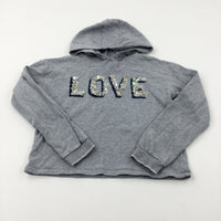 'Love' Sequinned Grey Hoodie - Girls 11-12 Years