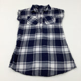 Navy Checked Shirt Dress - Girls 11-12 Years