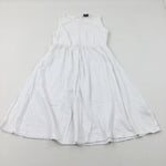 Flowers Embroidered White Jersey Dress - Girls 11-12 Years