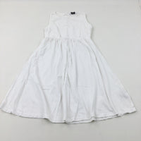 Flowers Embroidered White Jersey Dress - Girls 11-12 Years