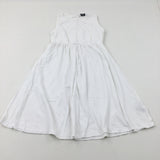 Flowers Embroidered White Jersey Dress - Girls 11-12 Years