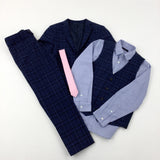 Blue Checked 5 Piece Occasion Suit - Jacket, Trousers, Shirt, Waistcoat & Tie - Boys 8 Years