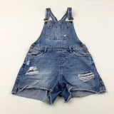 Distressed Mid Blue Denim Short Dungarees - Girls 12-13 Years