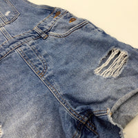 Distressed Mid Blue Denim Short Dungarees - Girls 12-13 Years