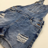 Distressed Mid Blue Denim Short Dungarees - Girls 12-13 Years