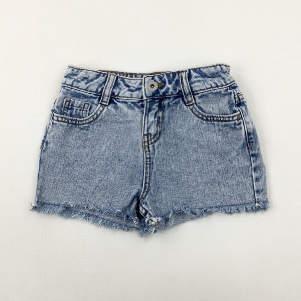 Light Blue Denim Shorts With Adjustable Waist - Girls 5-6 Years
