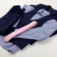 Blue Checked 5 Piece Occasion Suit - Jacket, Trousers, Shirt, Waistcoat & Tie - Boys 8 Years