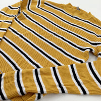 Striped Mustard Yellow Knitted Jumper - Girls 14-15 Years