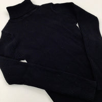 Textured Black Roll Neck Knitted Jumper - Girls 5-6 Years