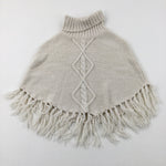 Tassles Sparkly Cream Knitted Poncho - Girls 14-15 Years