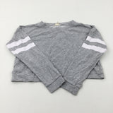 Striped Sleeve Grey Cropped Sweatshirt - Girls 14-15 Years