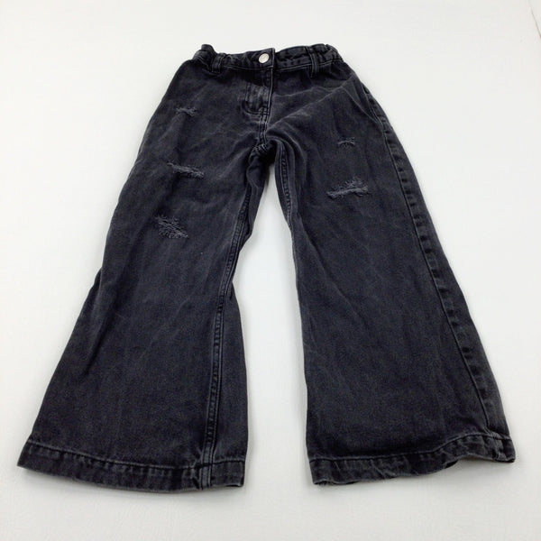 Distressed Black Denim Jeans With Adjustable Waist - Girls 8-9 Years