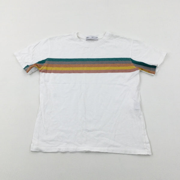 Colour Striped White T-Shirt - Boys 6-7 Years