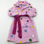 Spotty Colourful Pink Fluffy Dressing Gown - Girls 5-6 Years