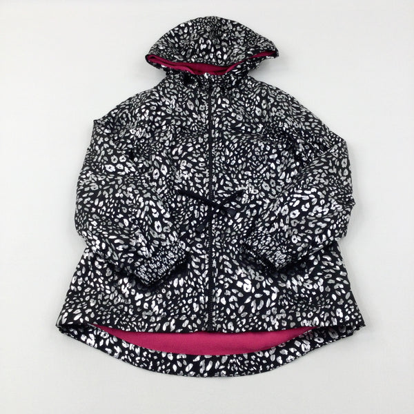 Patterned Silver & Black Fleece Lined Coat - Girls 6-7 Years