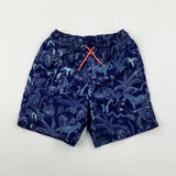 Tropical Plants & Animals Blue Swim Shorts - Boys 6-7 Years