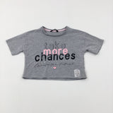 'Take More Chances' Glittery Grey Cropped T-Shirt - Girls 6-7 Years