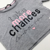 'Take More Chances' Glittery Grey Cropped T-Shirt - Girls 6-7 Years