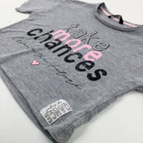 'Take More Chances' Glittery Grey Cropped T-Shirt - Girls 6-7 Years