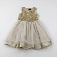 Sequinned Gold Net Party Dress - Girls 6-7 Years