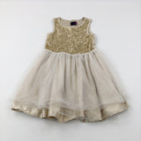 Sequinned Gold Net Party Dress - Girls 6-7 Years