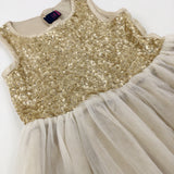 Sequinned Gold Net Party Dress - Girls 6-7 Years