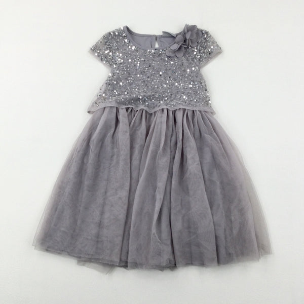Sequinned Lilac Layered Dress - Girls 6-7 Years