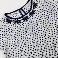 Spotty Navy & White Tunic Top - Girls 6-7 Years