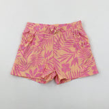 Tropical Leaves Pink Jersey Shorts - Girls 6-7 Years