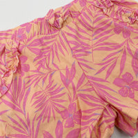 Tropical Leaves Pink Jersey Shorts - Girls 6-7 Years