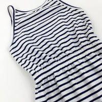 Navy Striped Dress - Girls 6-7 Years