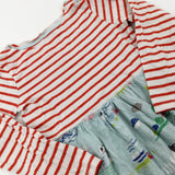 Sea Life Red Striped Dress - Girls 6-7 Years
