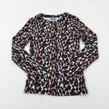 Animal Print Tan & Black Long Sleeve Top - Girls 7-8 Years