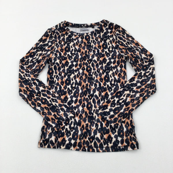 Animal Print Tan & Black Long Sleeve Top - Girls 7-8 Years